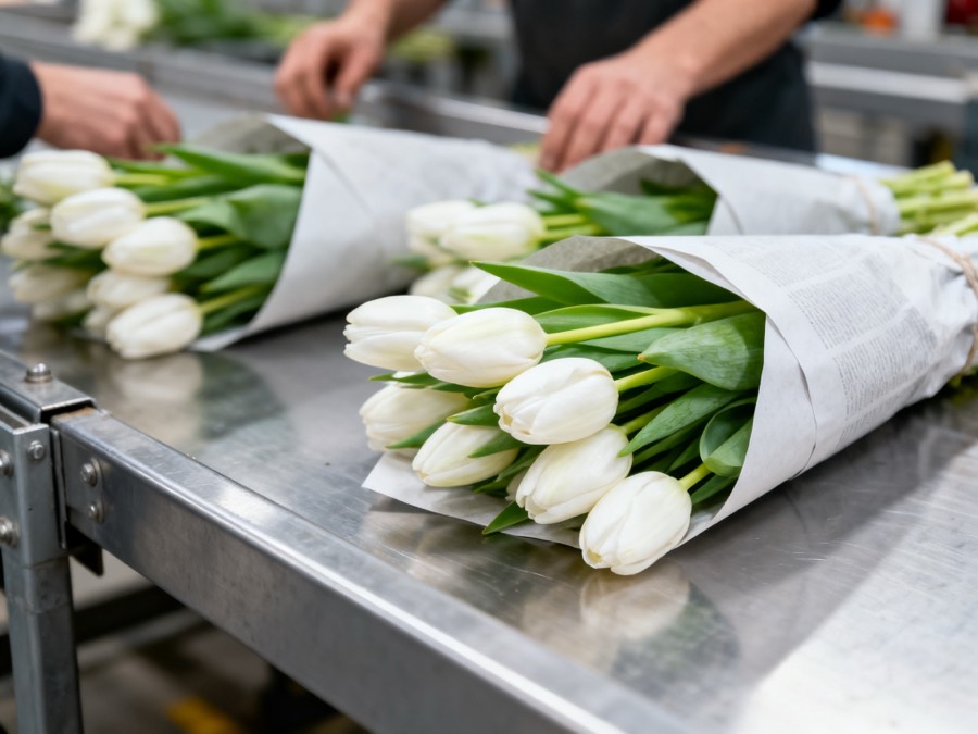 Cut tulips packed for dispatch